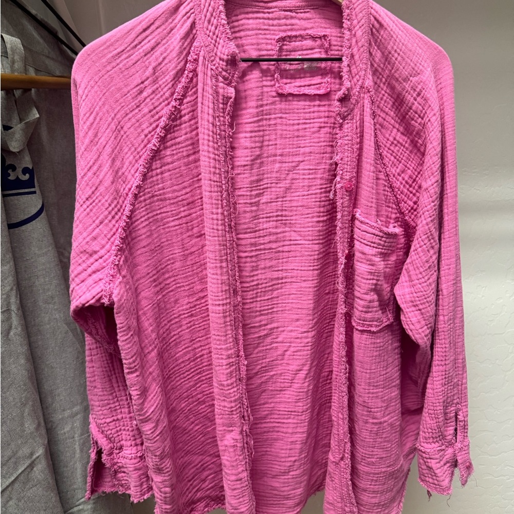 Aerie Bright Pink Textured Cardigan